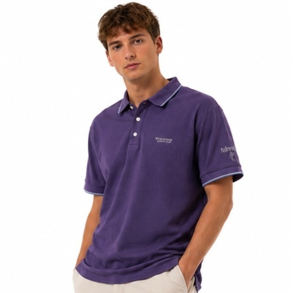 Ashworth‎ Firestone Country Club VTG Golf Polo Large Purple Cotton Made USA 90s